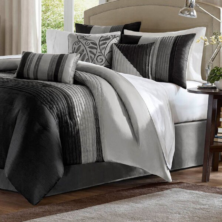 Madison Park Amherst 7 Piece Striped and Pleated Comforter Set
