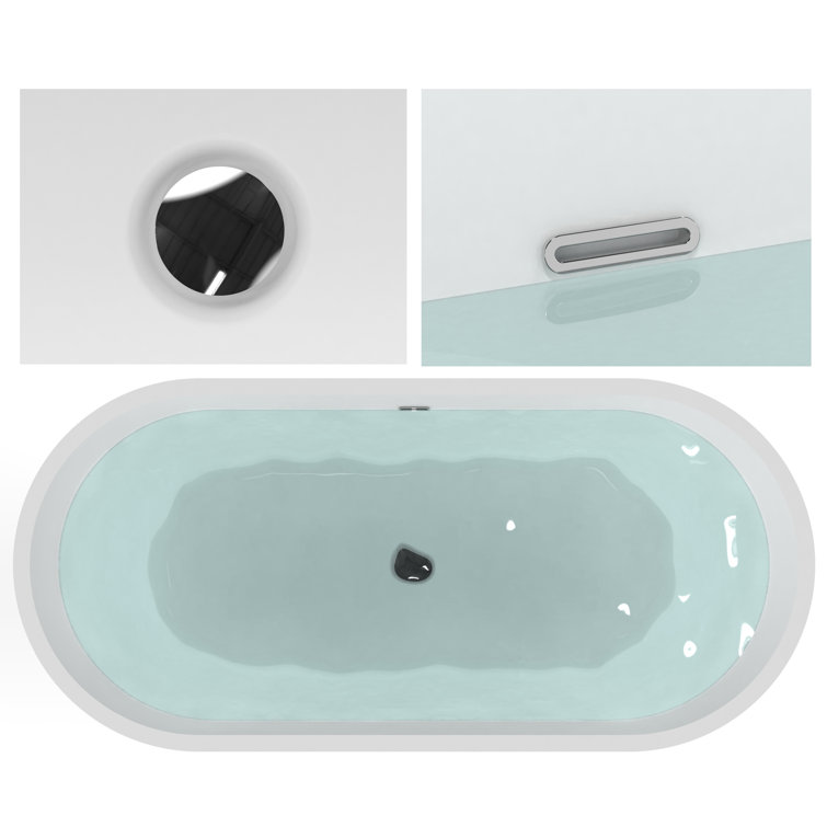 61-Inch White Acrylic Freestanding Soaking Bathtub