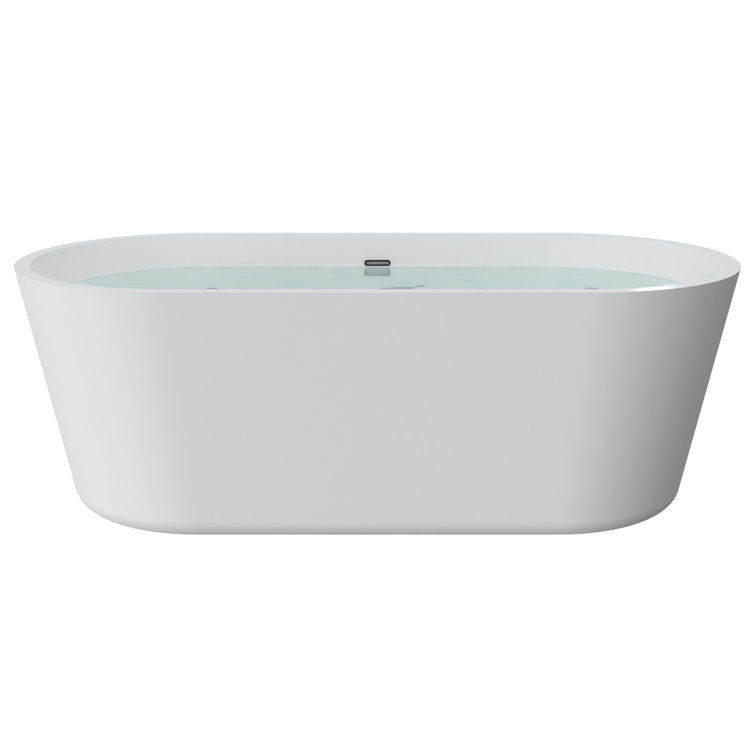 61-Inch White Acrylic Freestanding Soaking Bathtub