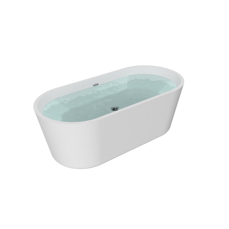 61-Inch White Acrylic Freestanding Soaking Bathtub