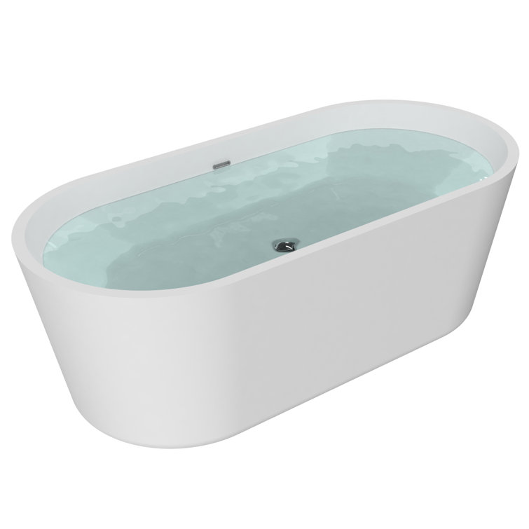 61-Inch White Acrylic Freestanding Soaking Bathtub