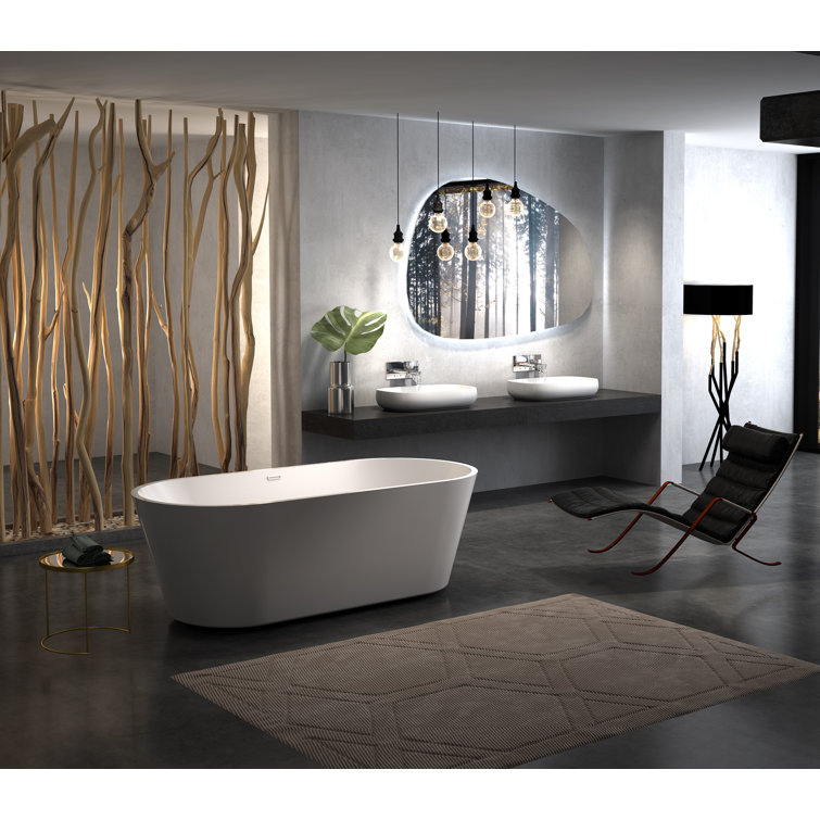 61-Inch White Acrylic Freestanding Soaking Bathtub