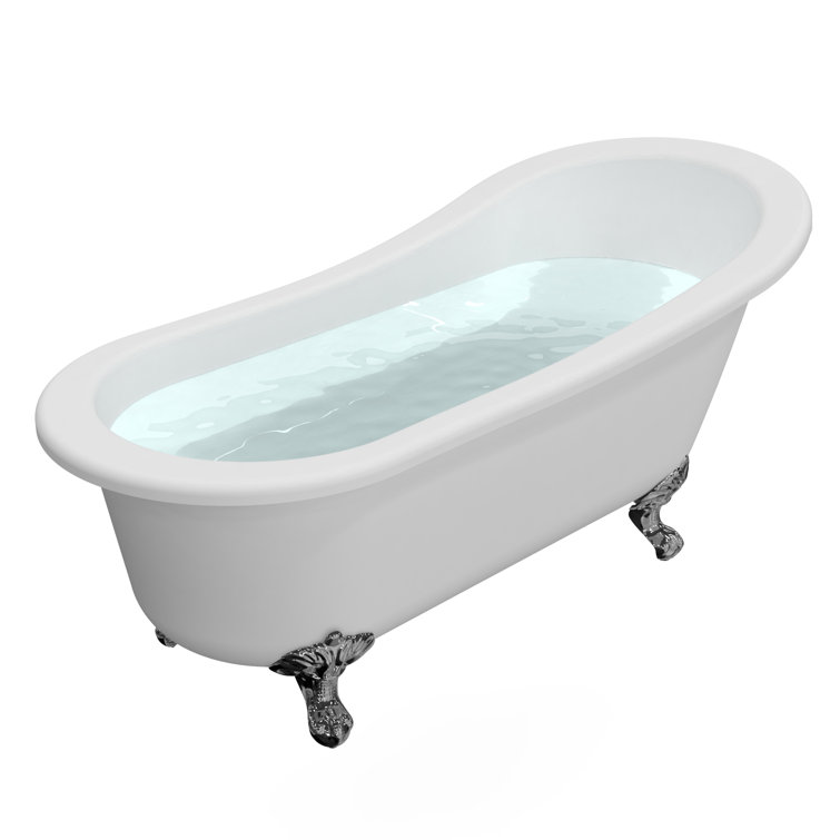 68-Inch White Acrylic Freestanding Soaking Bathtub with Clawfoot Design