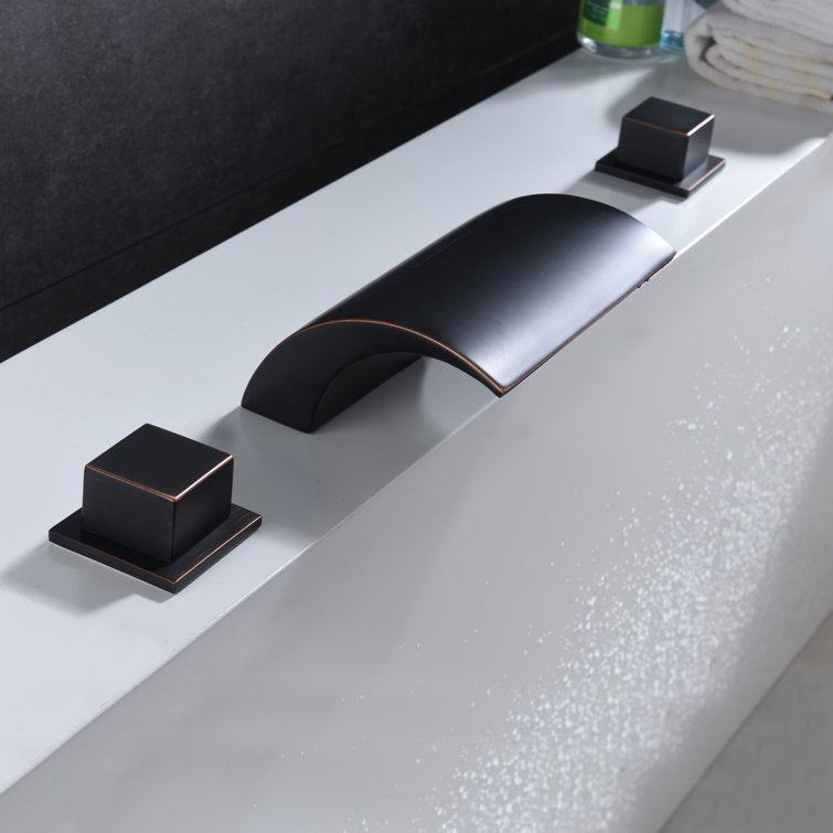 Oil Rubbed Bronze Modern Roman Tub Faucet with Stainless Steel Handles