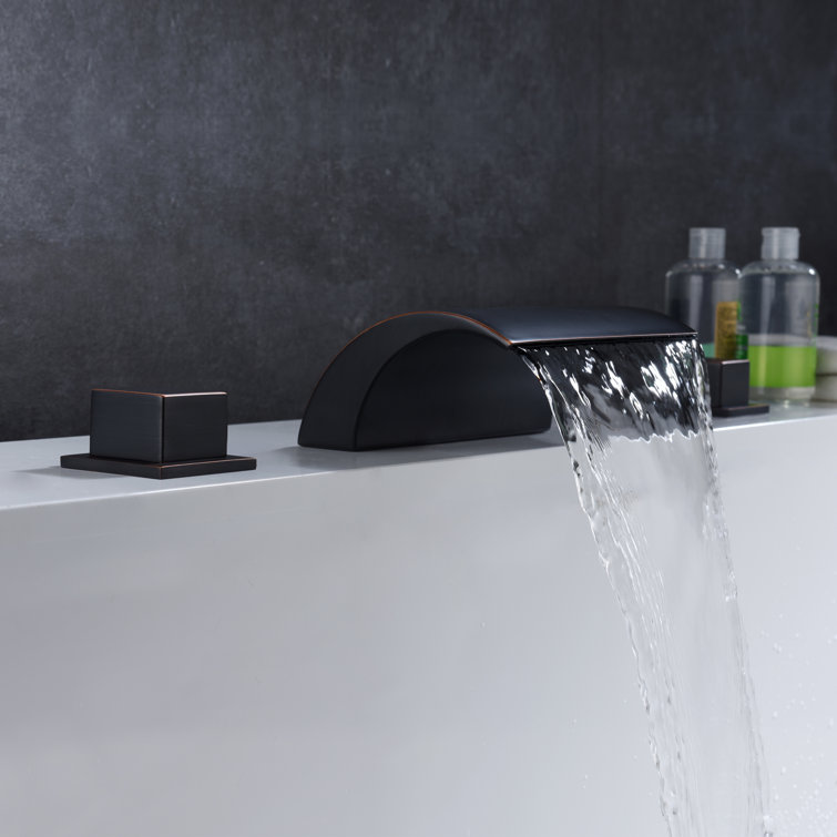 Oil Rubbed Bronze Modern Roman Tub Faucet with Stainless Steel Handles