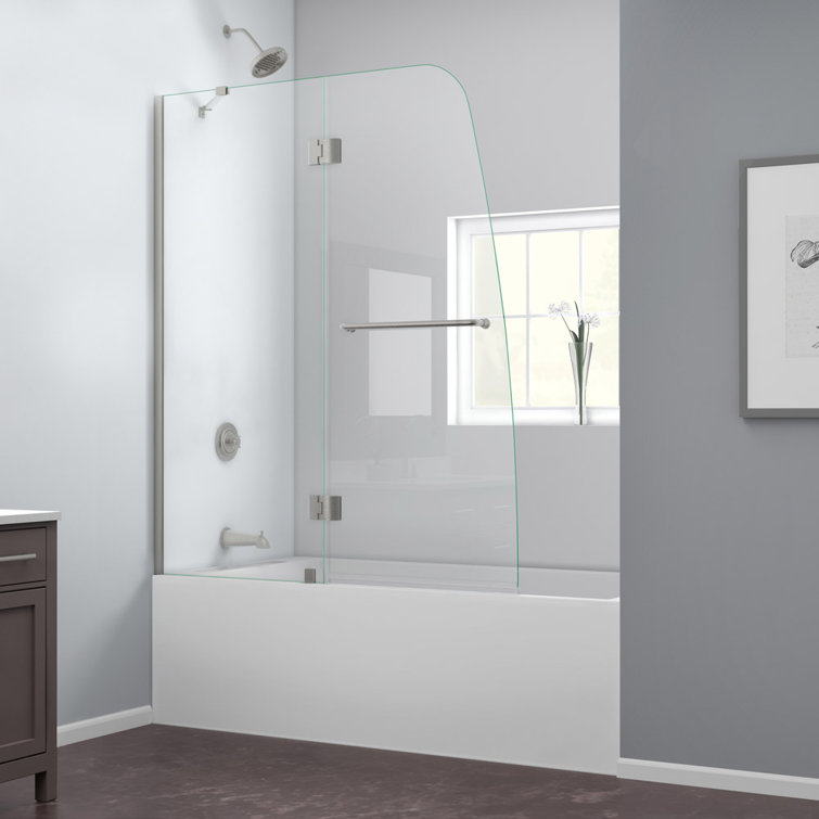 Aqua 48" Clear Glass Frameless Hinged Tub Door with Brushed Nickel Hardware
