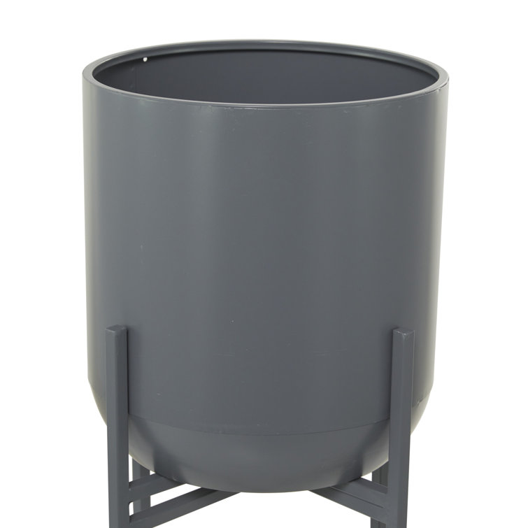Dark Gray Metal Round Indoor/Outdoor Planter with Stand
