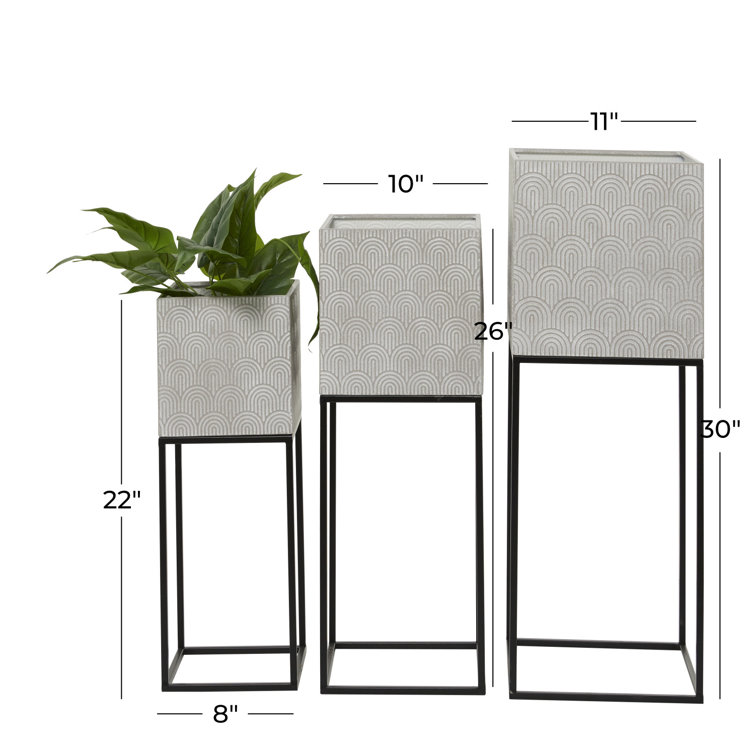 Light Gray Metal Square Planter Set with Stands