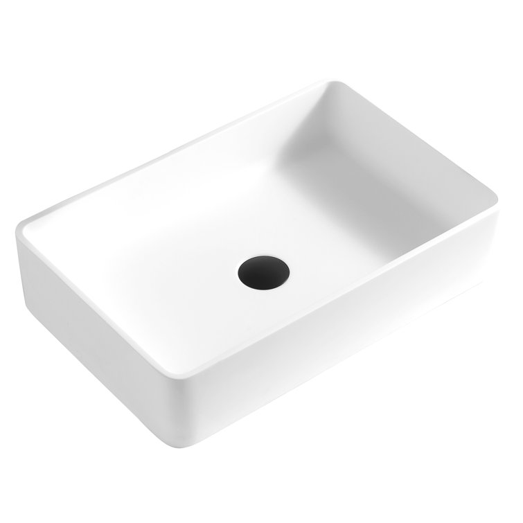 Matte White Acrylic 21" Rectangular Above-Counter Bathroom Sink with Matte Black Faucet