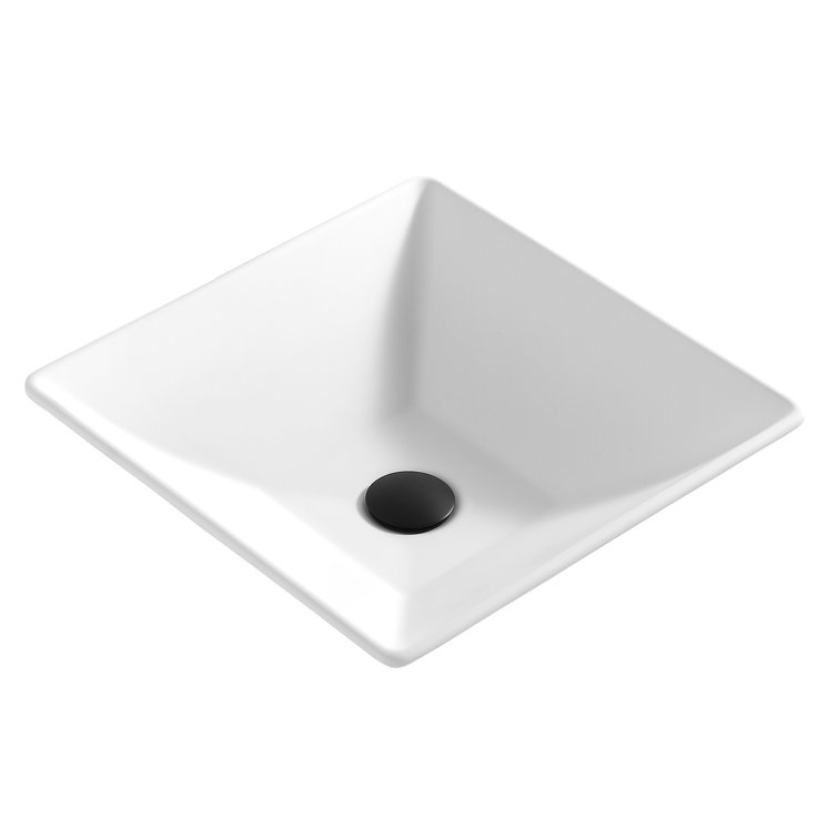 Matte White Square Acrylic Above-Counter Vessel Sink, 16"