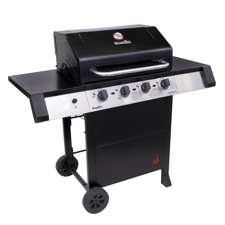Black Stainless Steel 4-Burner Propane Gas Grill with Side Burner
