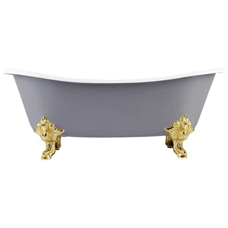 72" Gray Cast Iron Clawfoot Soaking Tub with Chrome Feet