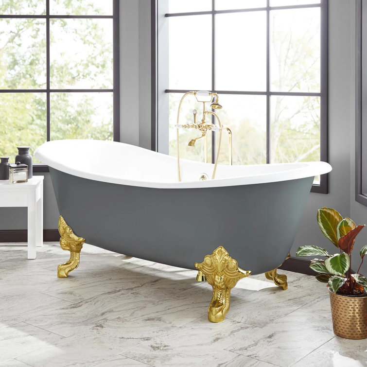 72" Gray Cast Iron Clawfoot Soaking Tub with Chrome Feet