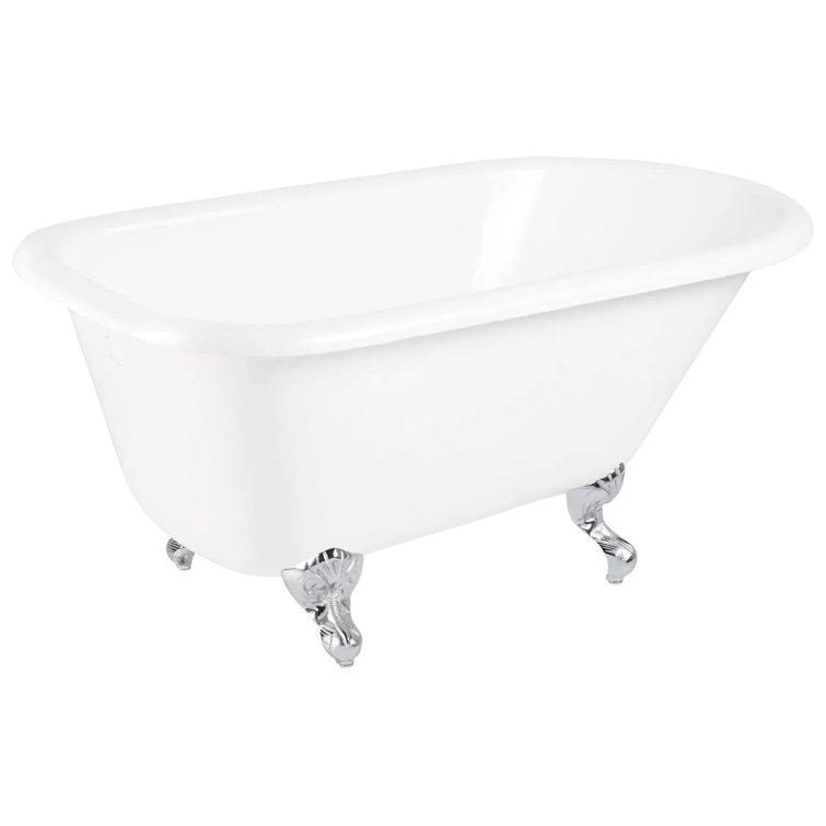 66" White Cast Iron Clawfoot Soaking Tub with Chrome Drain