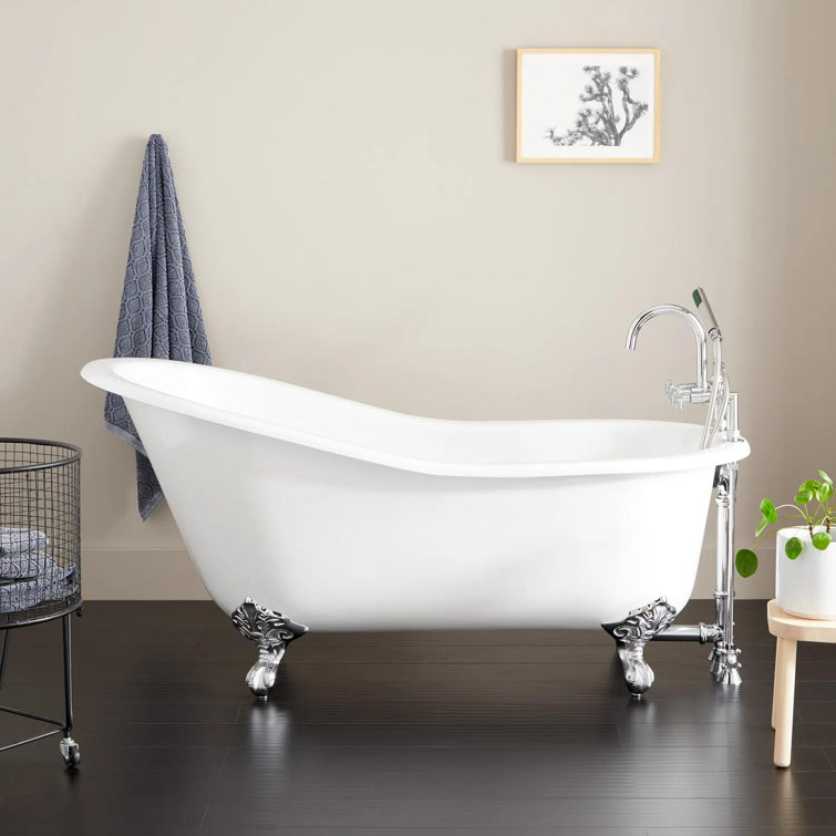 Elegant White Cast Iron Clawfoot Slipper Bathtub, 61-inch