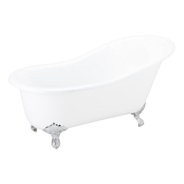 Elegant White Cast Iron Clawfoot Slipper Bathtub, 61-inch