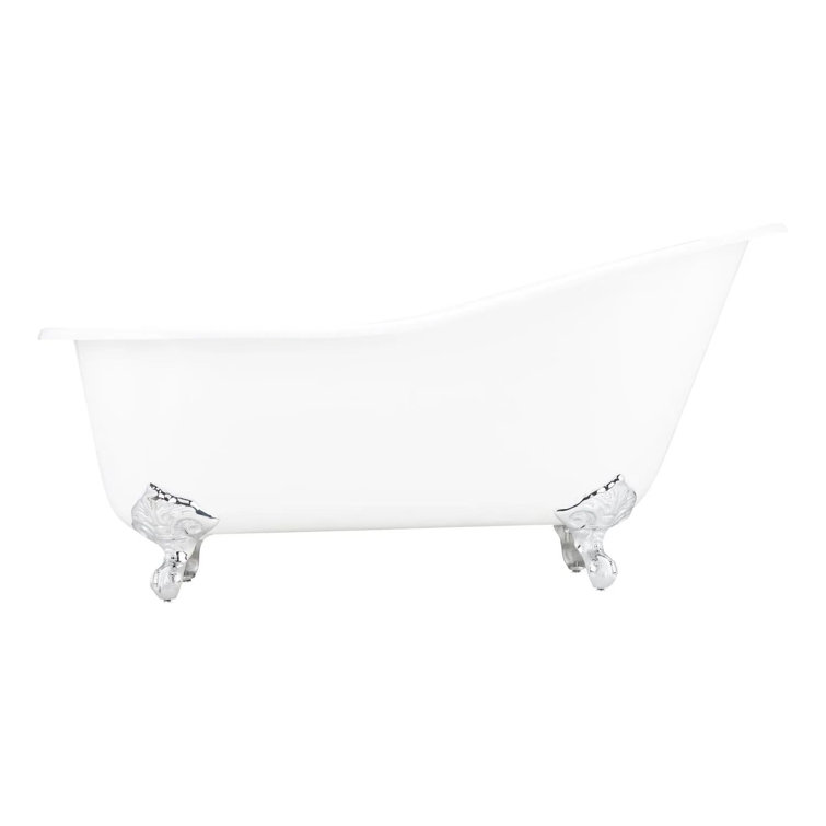 Elegant White Cast Iron Clawfoot Slipper Bathtub, 61-inch