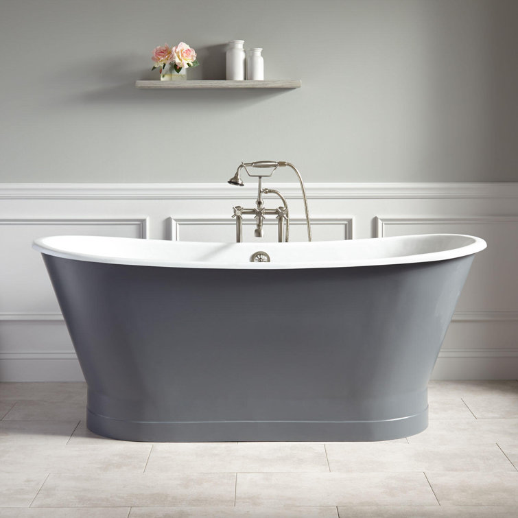 Kateryn 67" Gray Freestanding Oval Cast Iron Bathtub