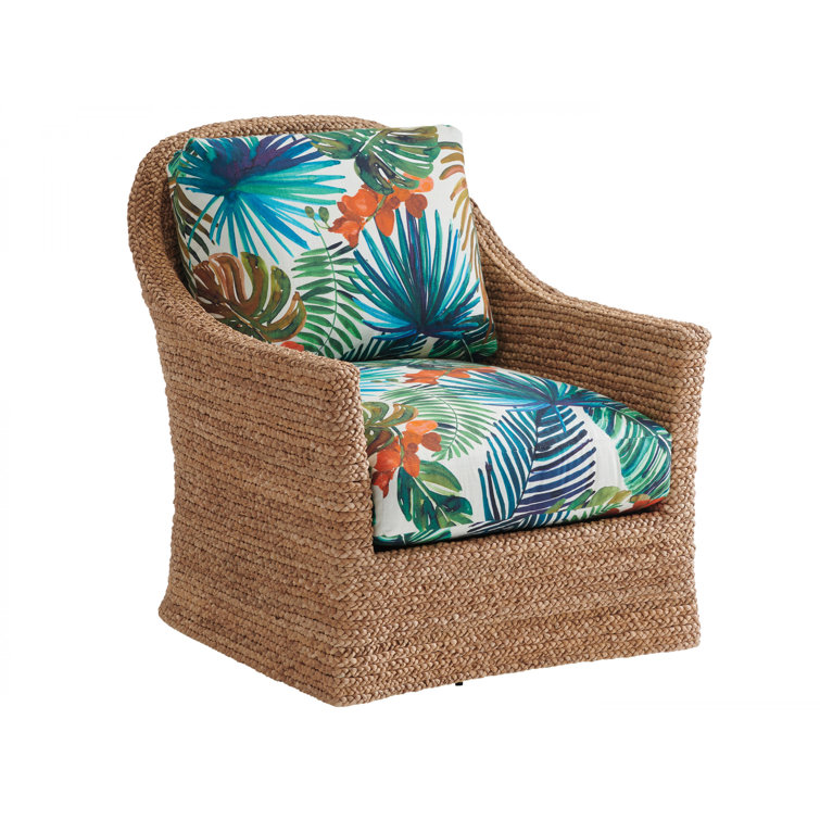 Multicolor Cotton Coastal Swivel Chair with Floral Design