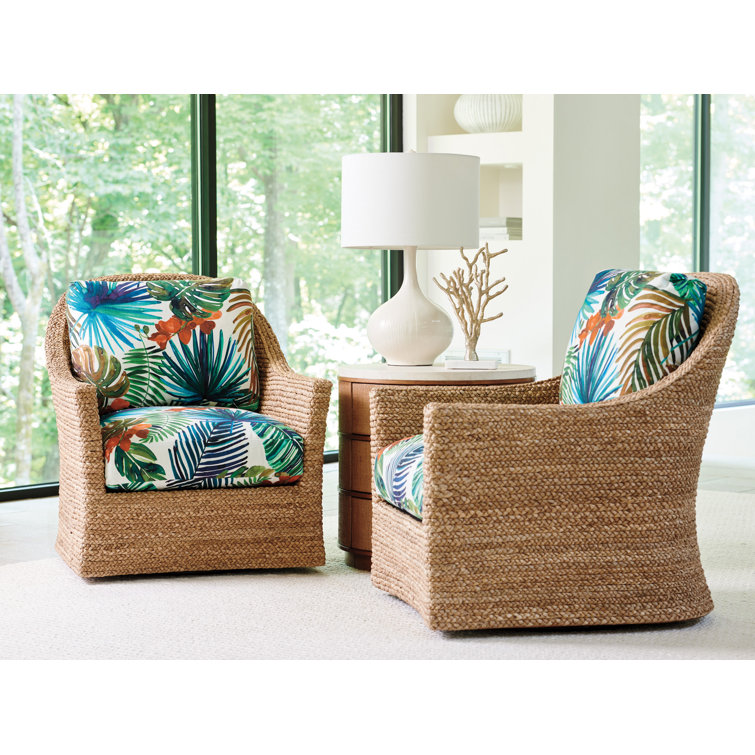 Multicolor Cotton Coastal Swivel Chair with Floral Design