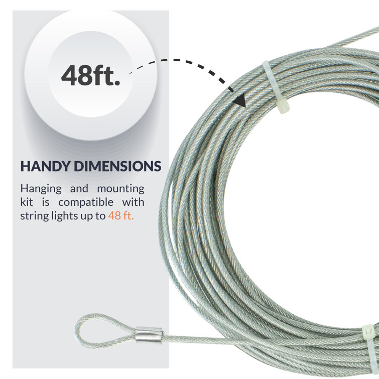 Silver 48 ft Outdoor LED String Light Hanging Kit