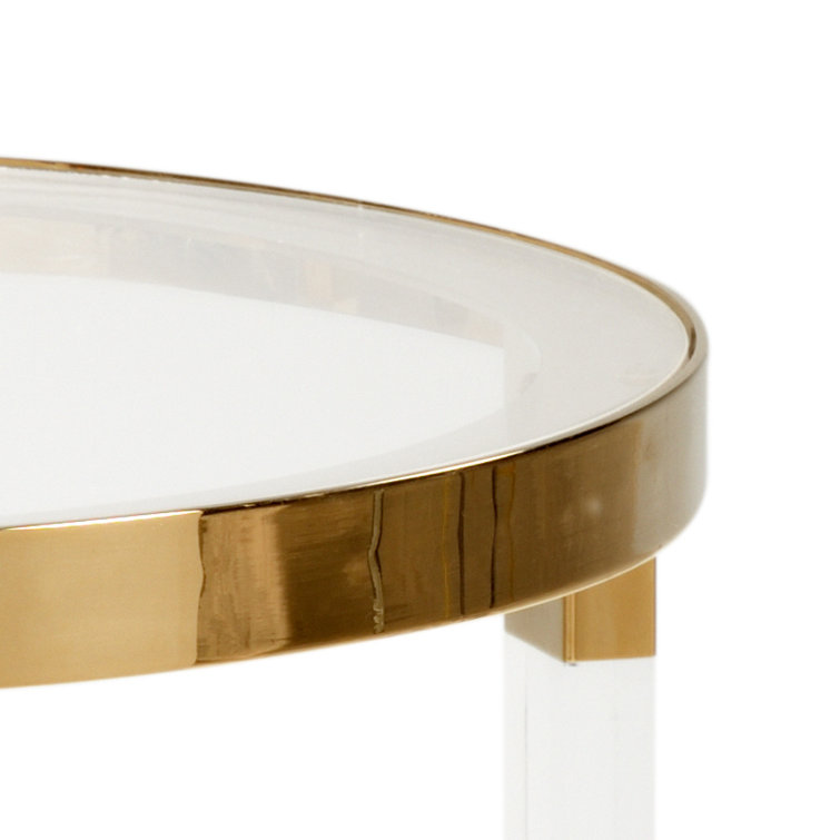 Moravian Round Glass Top End Table with Gold Metal Edging