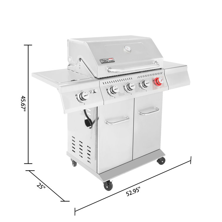 Stainless Steel 4-Burner Propane Gas Grill with Side Burner
