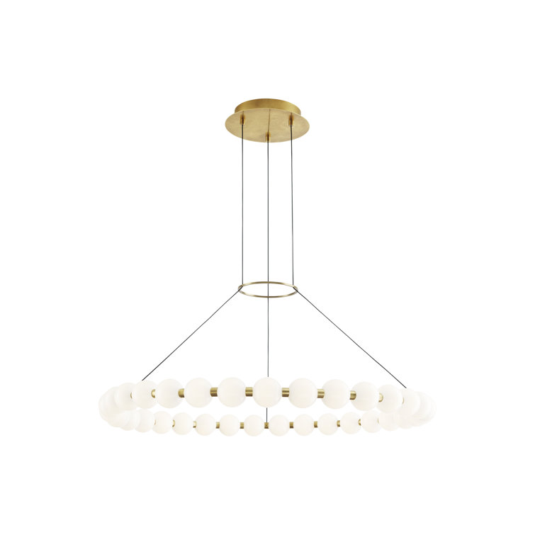 Natural Brass 36" LED Chandelier with Milk-Glass Globes