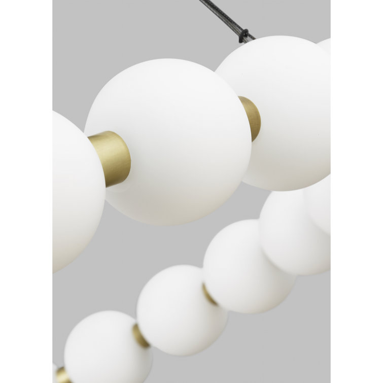 Orbet Natural Brass 42" LED Chandelier with Milk-Glass Orbs