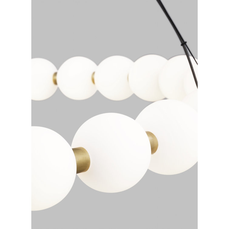 Orbet Natural Brass 42" LED Chandelier with Milk-Glass Orbs