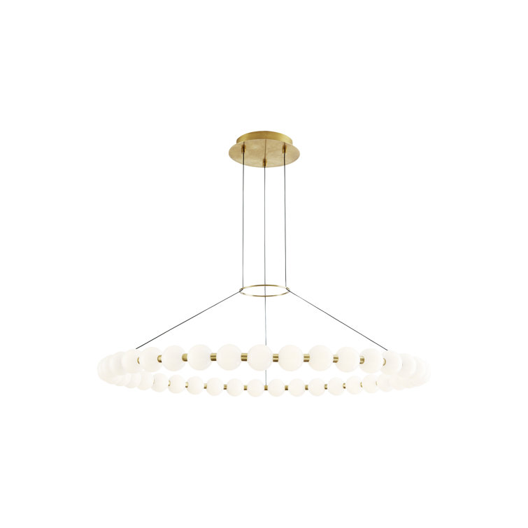 Orbet Natural Brass 42" LED Chandelier with Milk-Glass Orbs