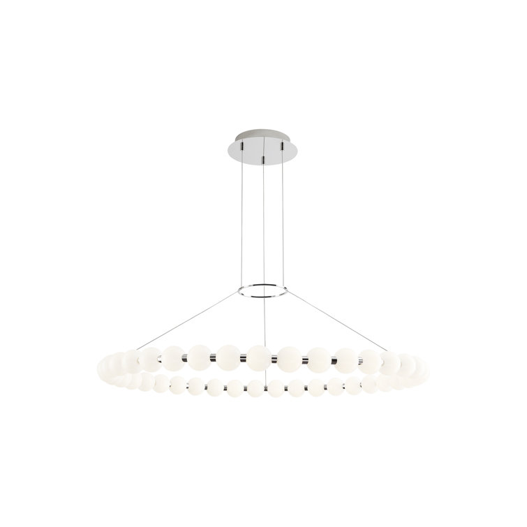 Polished Nickel 42" LED Ring Chandelier with Milk-Glass Orbs