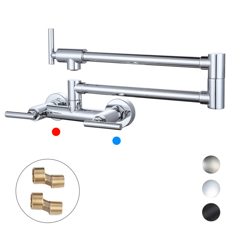 Polished Chrome Wall-Mount 3-Handle Pot Filler Faucet