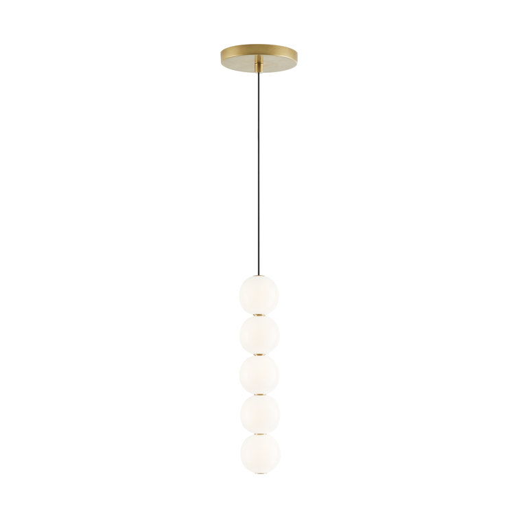 Orbet Natural Brass 5-Light LED Globe Pendant with Milk Glass Orbs