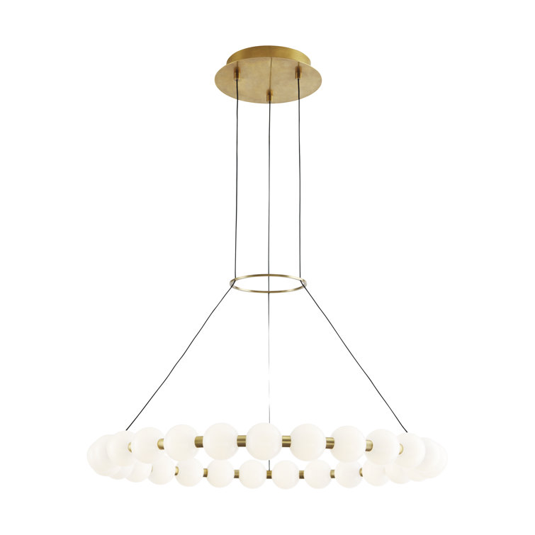 Natural Brass 30" LED Chandelier with Milk-Glass Globes