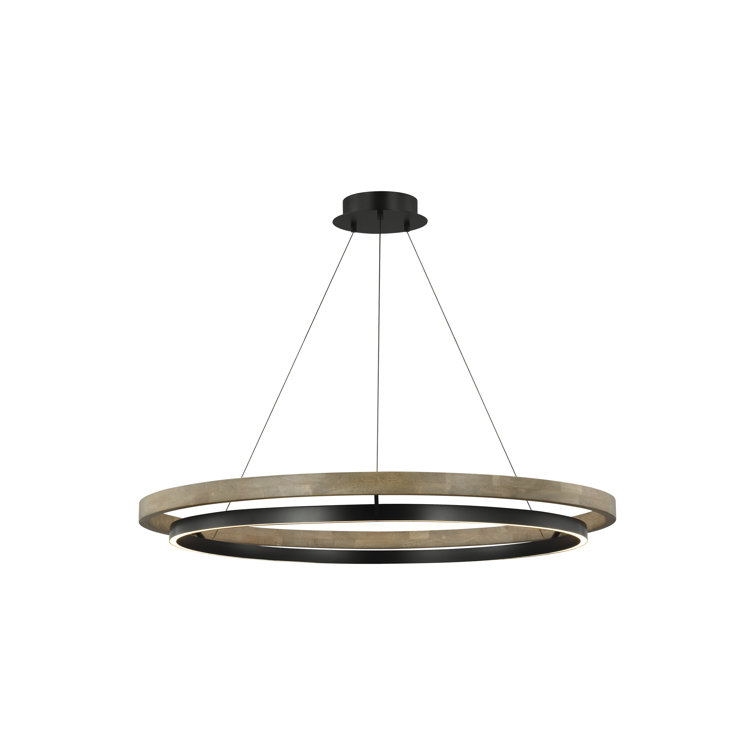 Matte Black and Weathered Oak LED Chandelier