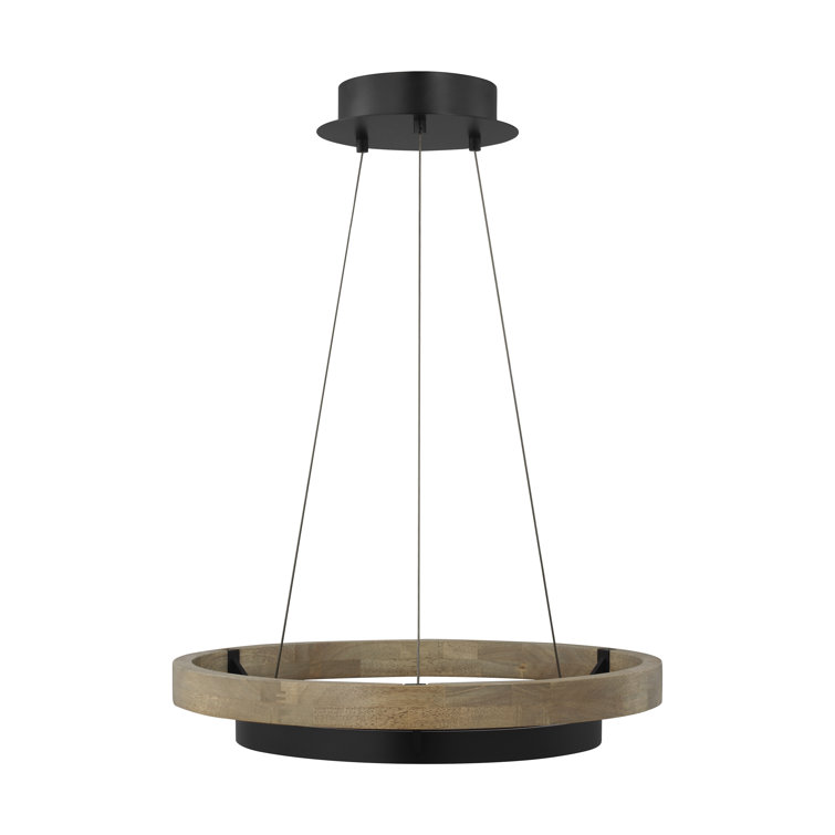 Grace Matte Black & Weathered Oak LED Chandelier 24"