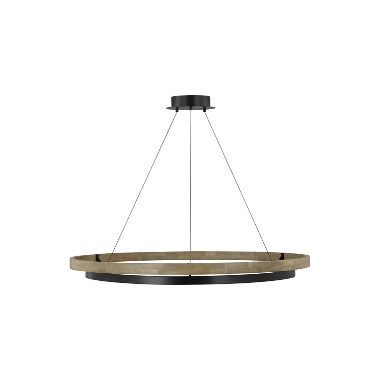 Matte Black and Weathered Oak LED Chandelier