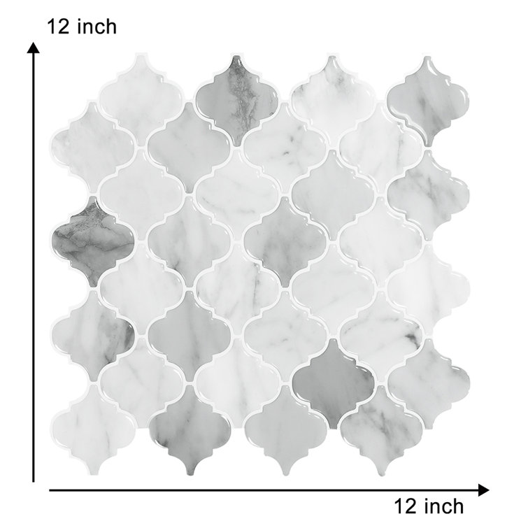 12'' x 12'' Gray and White Marble Peel and Stick Mosaic Tile