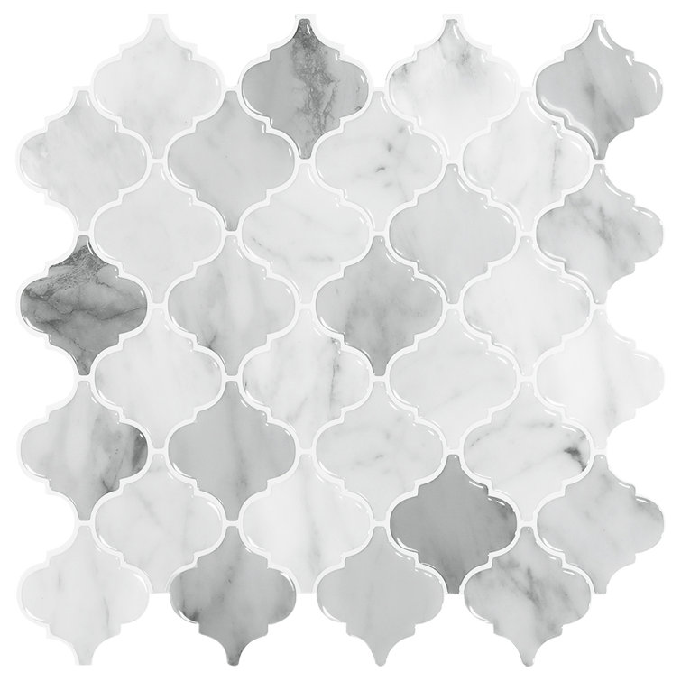 12'' x 12'' Gray and White Marble Peel and Stick Mosaic Tile