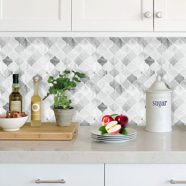 12'' x 12'' Gray and White Marble Peel and Stick Mosaic Tile