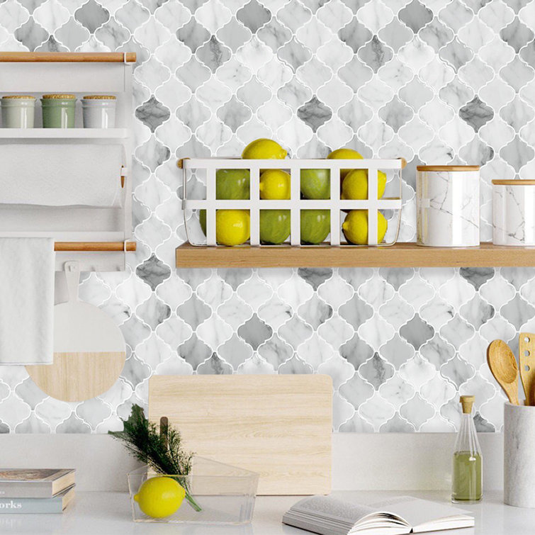 12'' x 12'' Gray and White Marble Peel and Stick Mosaic Tile