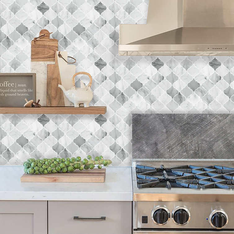12'' x 12'' Gray and White Marble Peel and Stick Mosaic Tile