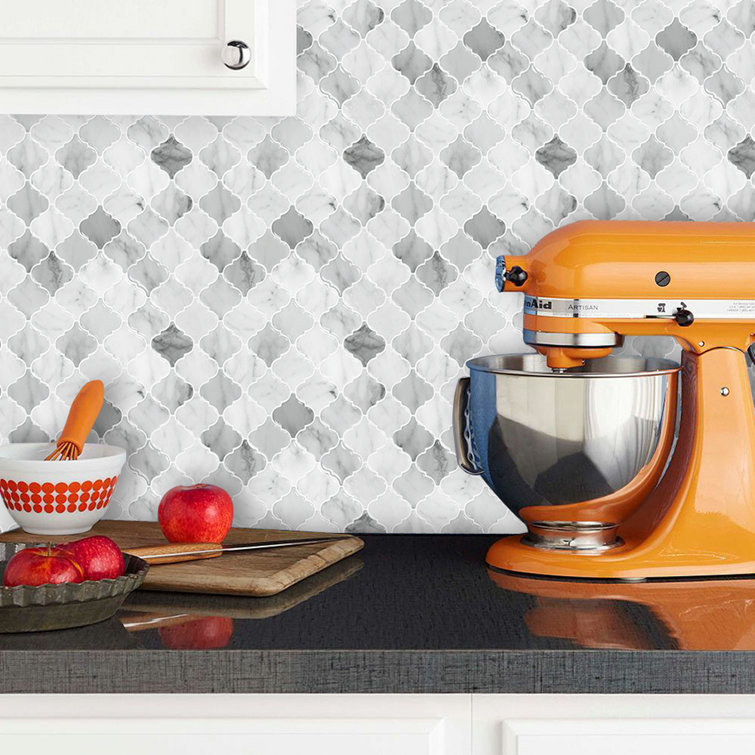 12'' x 12'' Gray and White Marble Peel and Stick Mosaic Tile