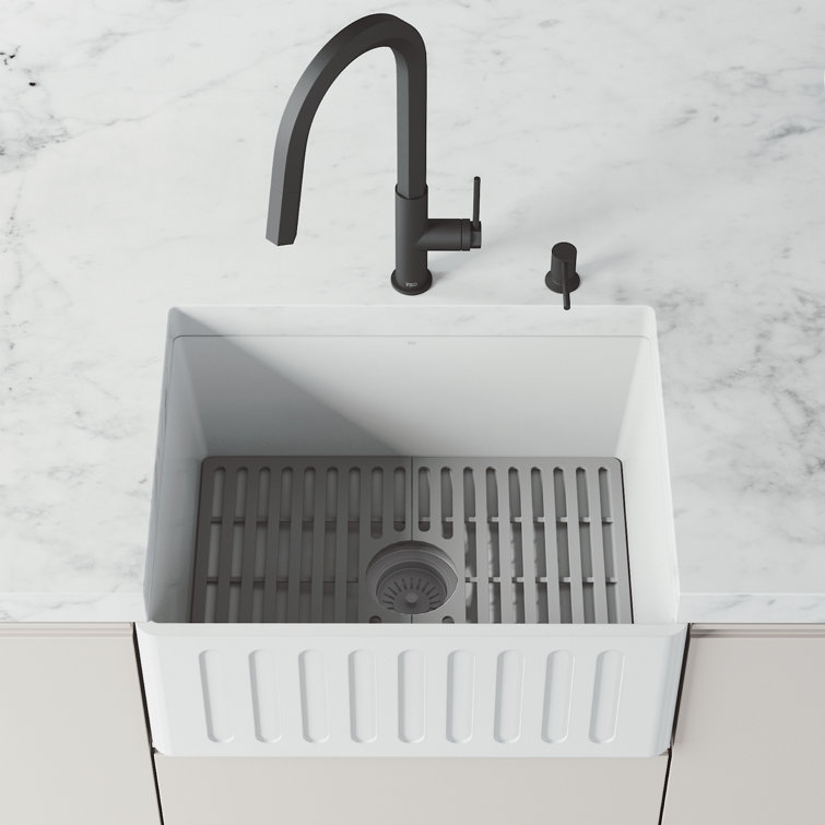Matte White Stone 24" Single Bowl Farmhouse Kitchen Sink