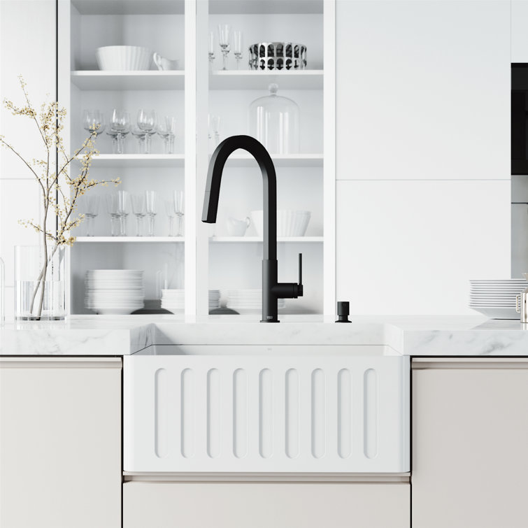 Matte White Stone 24" Single Bowl Farmhouse Kitchen Sink