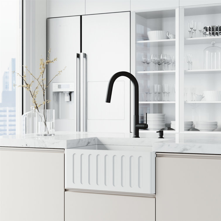 Matte White Stone 24" Single Bowl Farmhouse Kitchen Sink