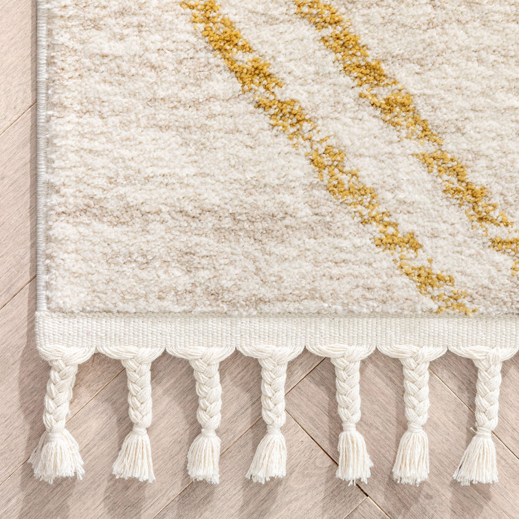 Kennedy Ivory and Yellow Round Synthetic Kids Rug