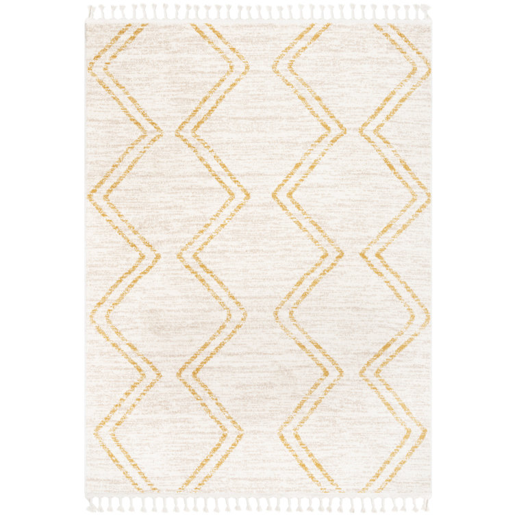 Kennedy Ivory and Yellow Round Synthetic Kids Rug