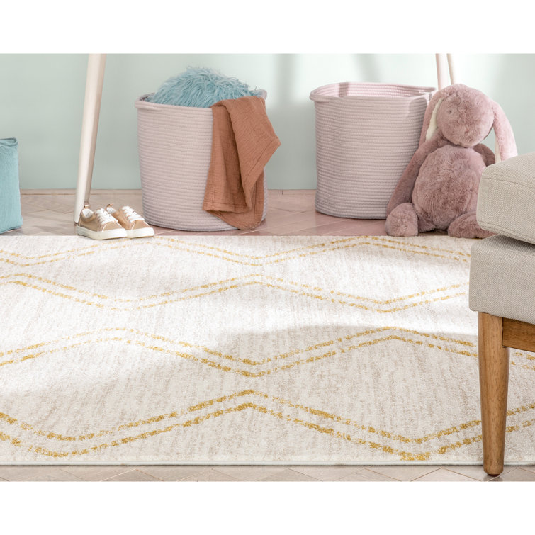 Kennedy Ivory and Yellow Round Synthetic Kids Rug